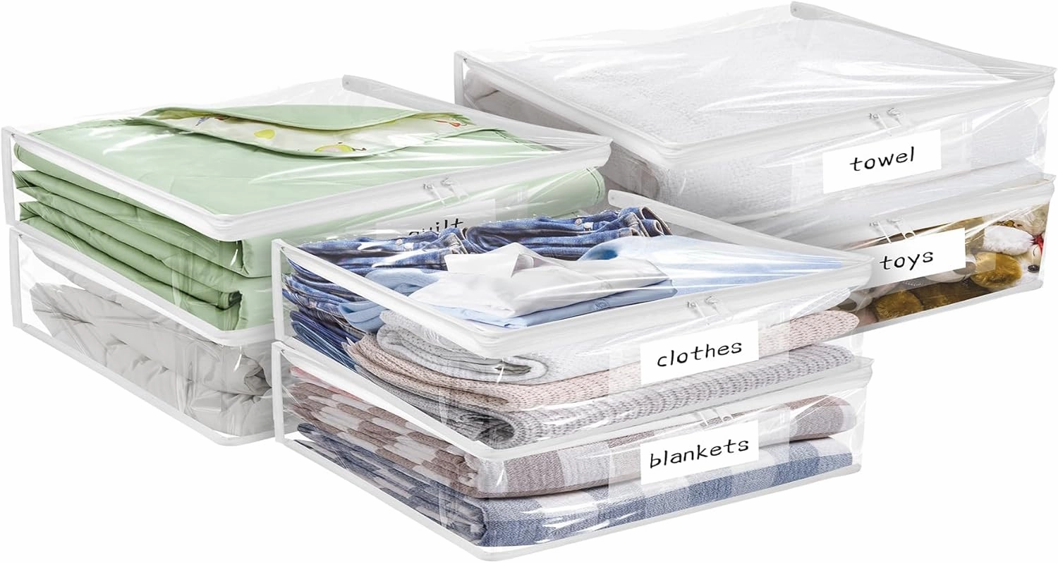 Plastic Storage Bags with Easy-Glide Zipper, Pack of 6, Durable Clear Vinyl Zippered Storage Bags for Clothes Sweaters Comforters Blankets Sheets Bedding (10.5 x 10.5 x 2.5 Inch) vinyl storage,record holder,LP organizer,