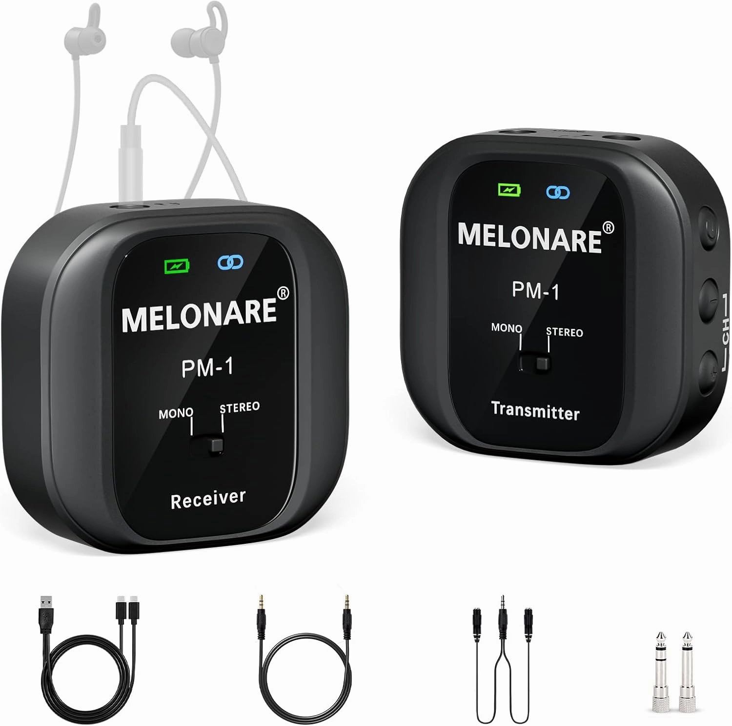 PM-1 Wireless In-Ear Monitor System - UHF 500MHz, No Delay, HD Audio, Beltpack Transmitter & Receiver, 10 Channels, Mono/Stereo Selection, IEM for Live Performance, Studio, Bands in-ear monitors,hi-fi IEMs,studio earphones,