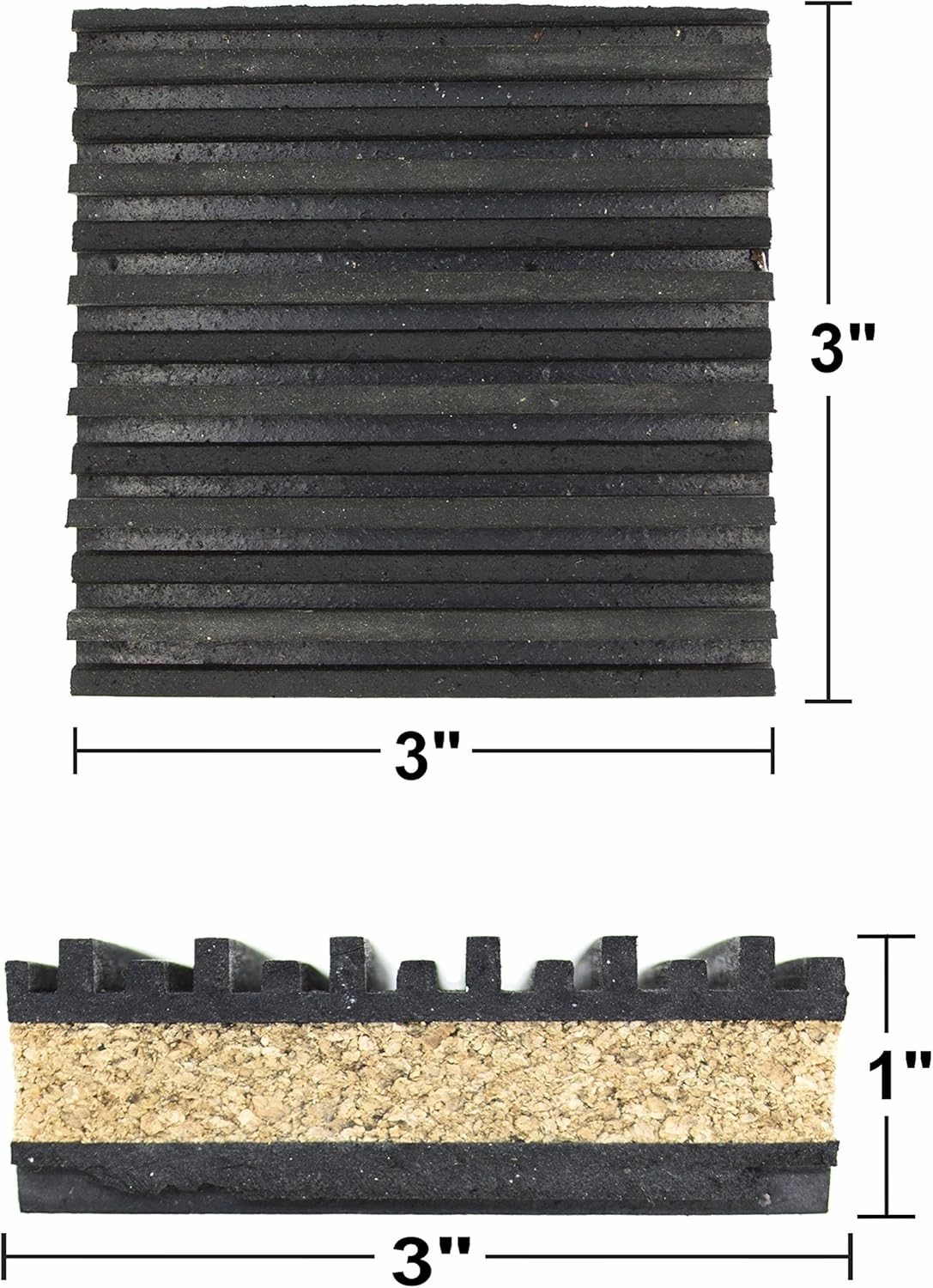 PneumaticPlus Anti Vibration Rubber & Cork isolation pads, Pack of 4 (3" X 3" X 7/8")