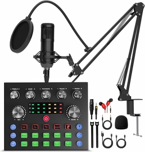 Podcast Equipment Bundle, Audio Mixer with Voice Changer and Studio Condenser Microphone for Live Streaming,Podcast Recording,PC,Laptop,Phone TikTok audio interface,USB interface,music recording input,