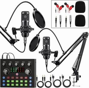 Podcast Equipment Bundle for 2, Audio Interface with Voice Changer Condenser Microphones for Gamer, All-in-One Audio Mixer Perfect for Live Streaming, Singing, YouTube, Gaming audio interface,USB interface,music recording input,