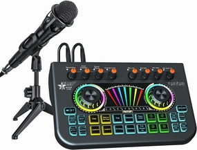 Podcast Equipment Bundle, Microphone Recording Studio Kit with Voice Changer, Live Sound Card  Audio Interface for Phone and Computer, for Recording, Singing, Streaming, and Gaming audio interface,USB interface,music recording input,