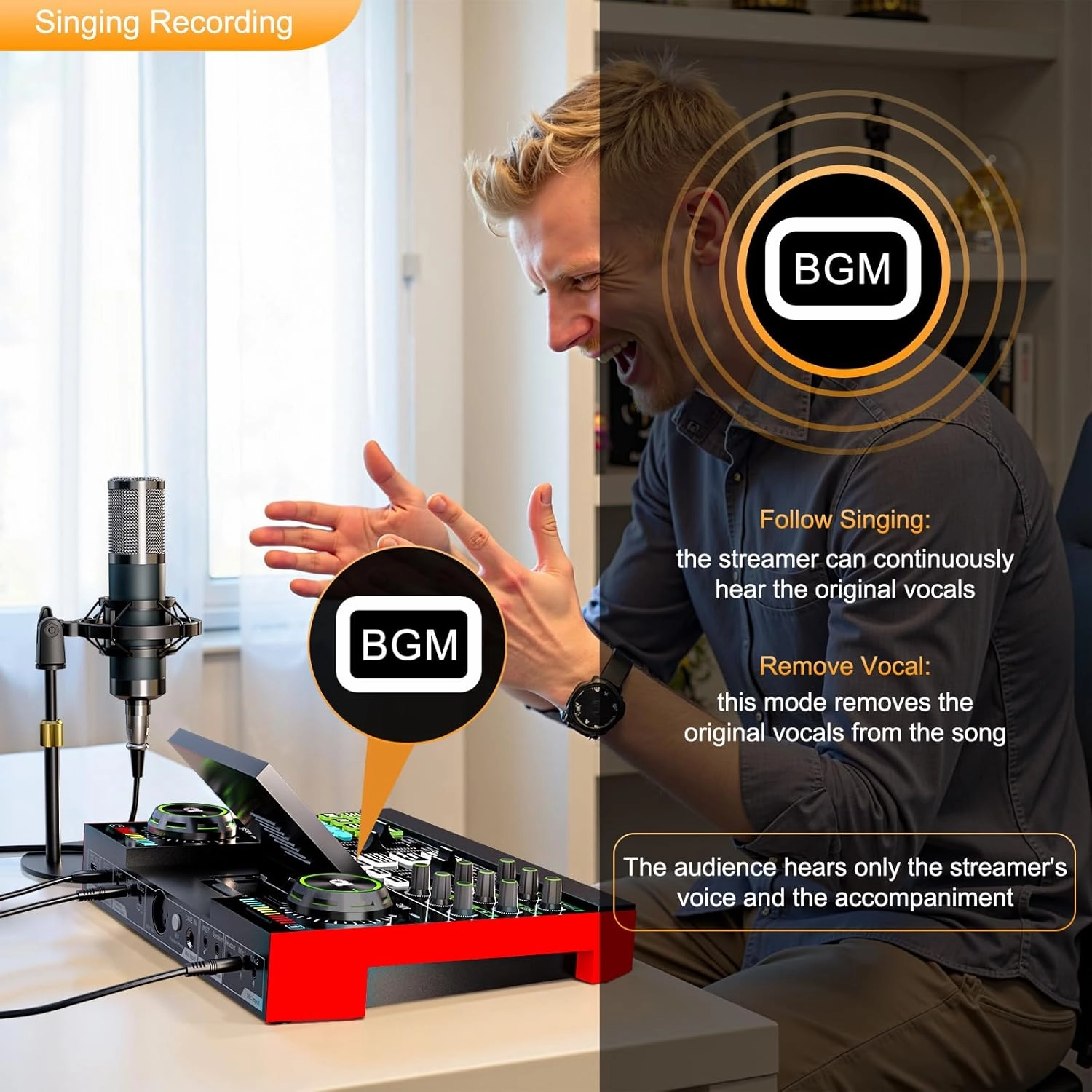 Podcast Microphone Bundle, Live Sound Card with XLR Audio Interface, Audio Mixer with Voice Changer, Suitable for Streaming, Recording, and Singing Content Creation