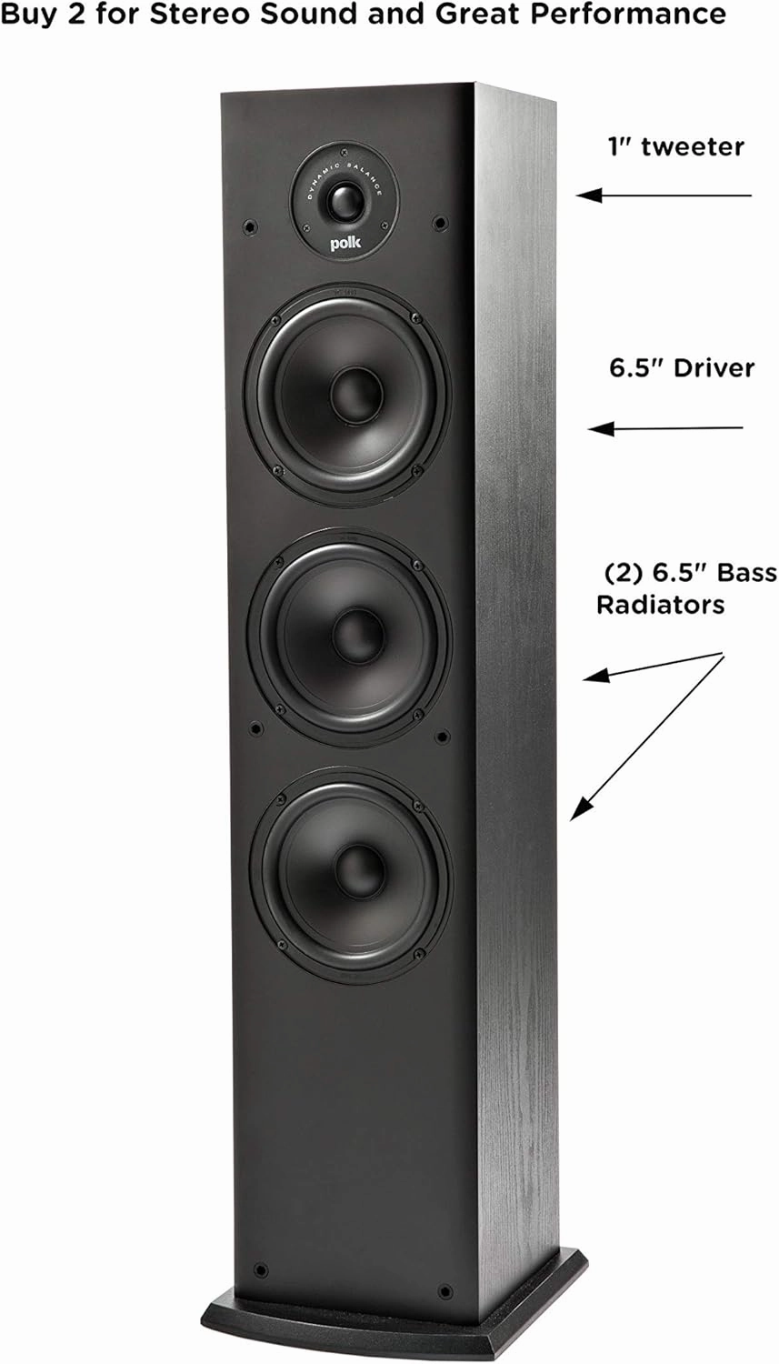 Polk Audio 5.1 Channel Home Theater System with Powered Subwoofer |Two (2) T15 Bookshelf, One (1) T30 Center Channel, Two (2) T50 Tower Speakers, PSW10 Sub | Alexa   HEOS