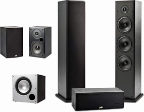 Polk Audio 5.1 Channel Home Theater System with Powered Subwoofer |Two (2) T15 Bookshelf, One (1) T30 Center Channel, Two (2) T50 Tower Speakers, PSW10 Sub | Alexa   HEOS surround sound system,cinema audio kit,5.1 surround package,