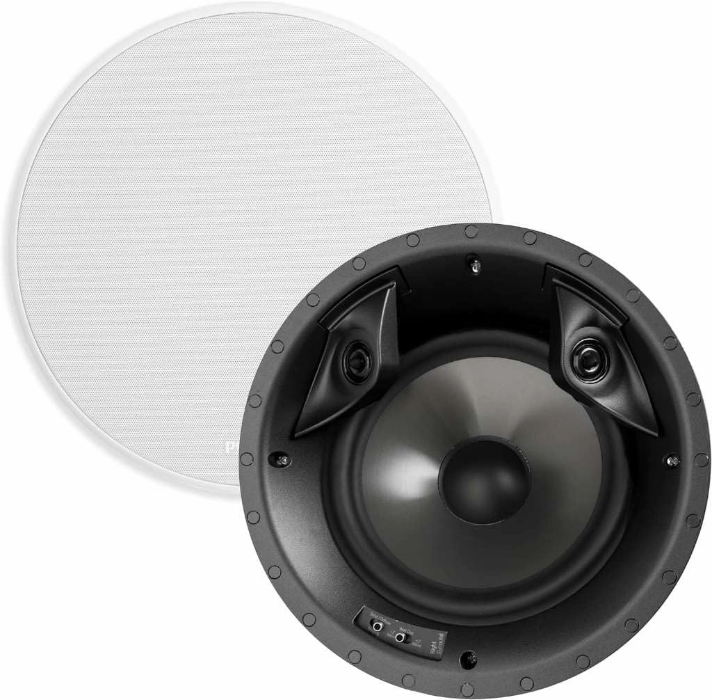 Polk Audio 80F/X-RT in-Ceiling 2-Way Round Surround Speakers - 8" Woofer, Dual 3/4" Tweeters | 100 Watts | Paintable Sheer Grille | White, Pair soundbar,TV speaker bar,home theater soundbar,