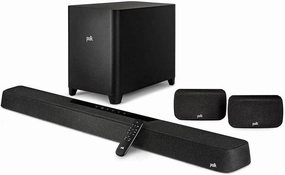 Polk Audio MagniFi Max AX SR 7.1.2 Channel Sound Bar with 10" Wireless Subwoofer & SR2 Surround Speakers, Dolby Atmos and DTS:X Certified, Polk's Patented VoiceAdjust & SDA Technologies, Black soundbar,TV speaker bar,home theater soundbar,