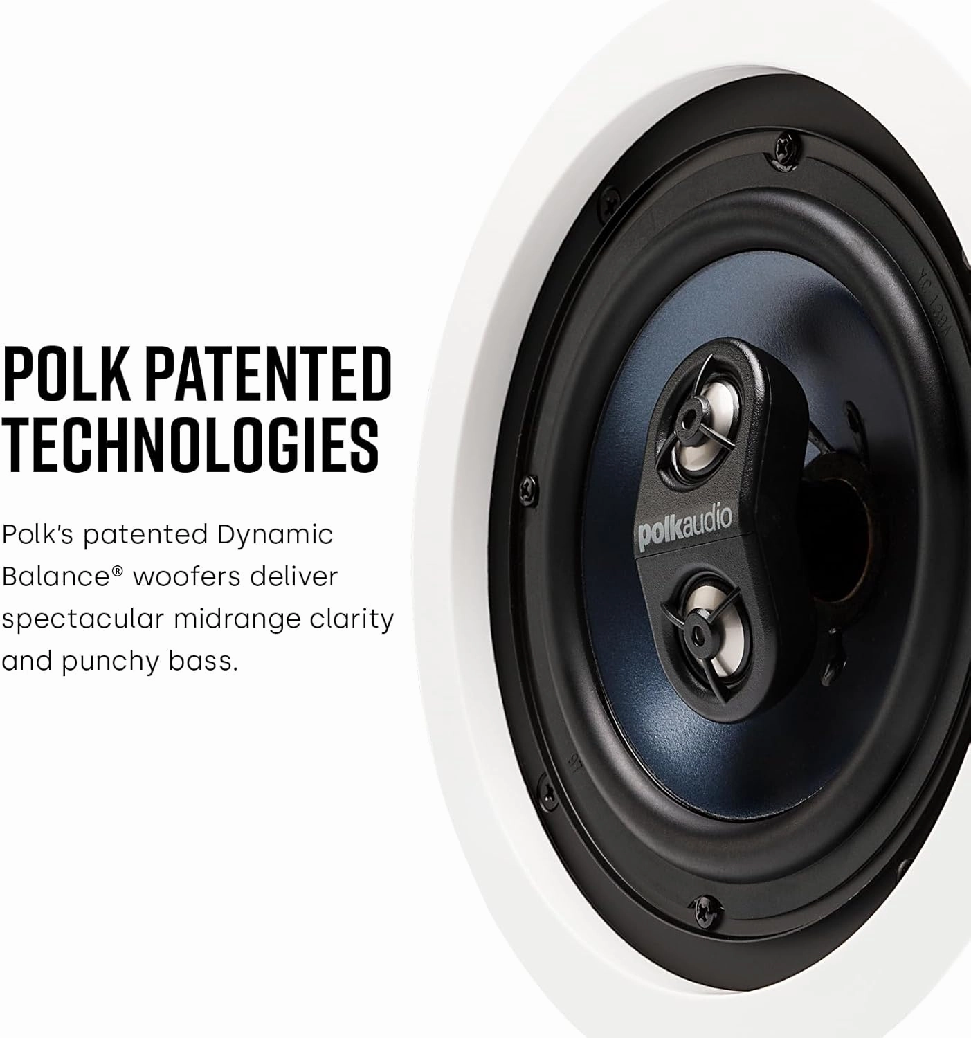 Polk Audio RC6s in-Ceiling 6.5" Stereo Speaker, Dual Channel from a Single Location, Great for Damp, Humid Placement, (White, Paintable Grille)