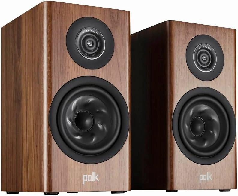 Polk Audio Reserve R100 Small Bookshelf Speaker for Dynamic, Detailed Home Theater Audio, 1" Pinnacle Ring Tweeter & 5.25" Turbine Cone Woofer, Dolby Atmos & IMAX Enhanced Wall Mountable Walnut Brown bookshelf speakers,compact stereo spea