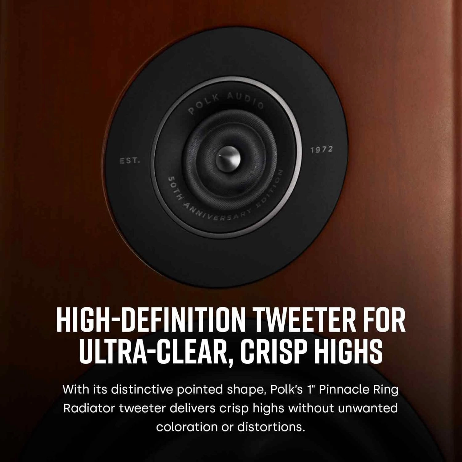 Polk Audio Reserve R200 Large Bookshelf Speaker for Dynamic, Detailed Home Theater Audio, 1" Pinnacle Ring Tweeter & 6.5" Turbine Cone Woofer, Dolby Atmos & IMAX Enhanced, Wall Mountable, Walnut Brown