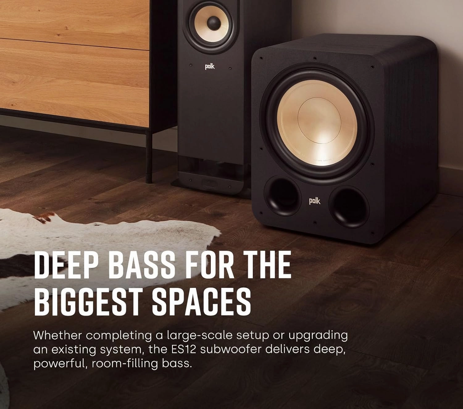 Polk Audio Signature Elite ES12 Subwoofer (Black), 12" Long-Throw Woofer with Mineral-Filled Polymer Cone, 300W Class D Amplifier, Front Firing Home Subwoofer, Time-Smart Phase Control