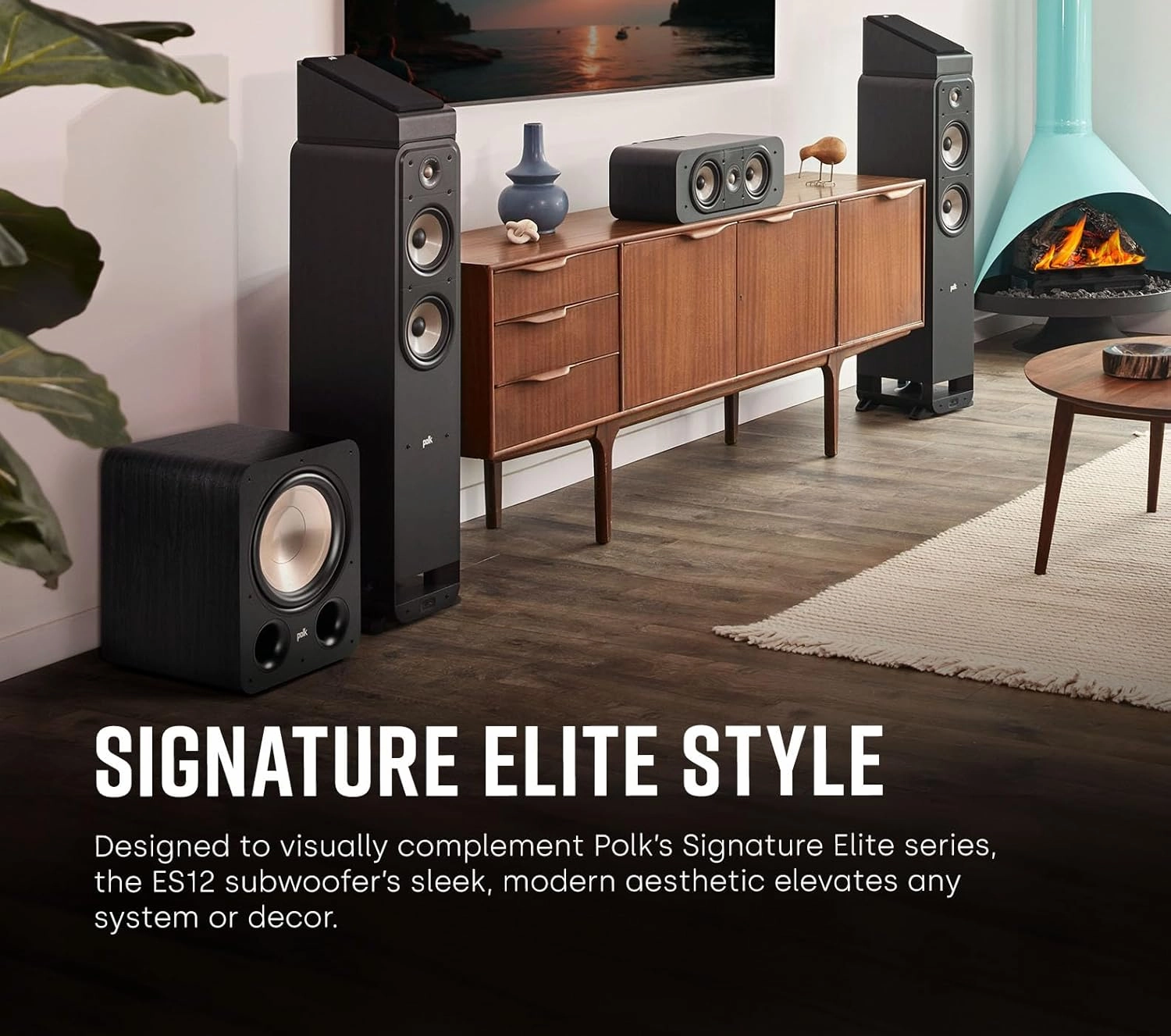 Polk Audio Signature Elite ES12 Subwoofer (Black), 12" Long-Throw Woofer with Mineral-Filled Polymer Cone, 300W Class D Amplifier, Front Firing Home Subwoofer, Time-Smart Phase Control