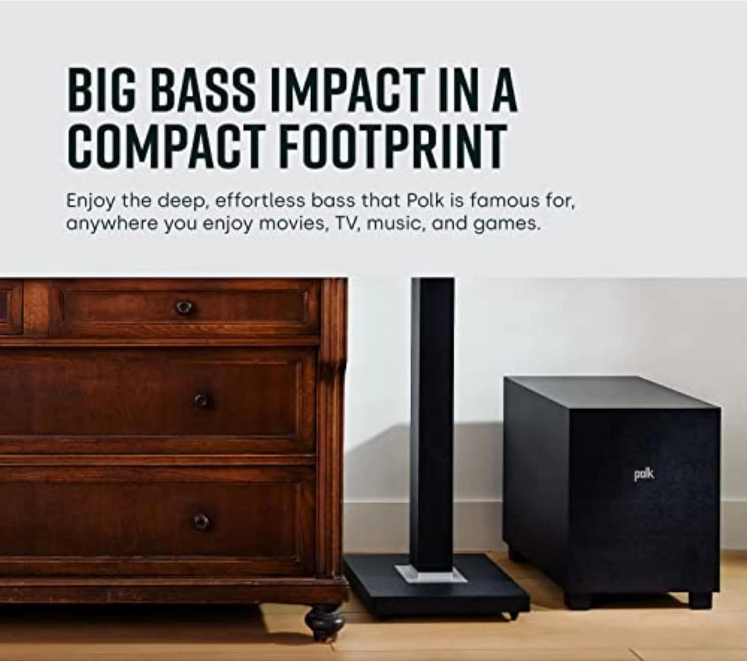 Polk Monitor XT10 Home Subwoofer, 10" Deep Bass Woofer, 100W Class D Amplification, Dolby Atmos, Auro 3D & DTS:X Compatible, Black