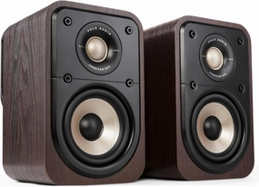 Polk Signature Elite ES10 Surround Loudspeaker - Hi-Res Audio Certified, Dolby Atmos & DTS:X Compatible, 1" Tweeter & 4" Woofer, Power Port Technology for Effortless Bass (Pair, Contemporary Walnut) bookshelf speakers,compact stereo speak