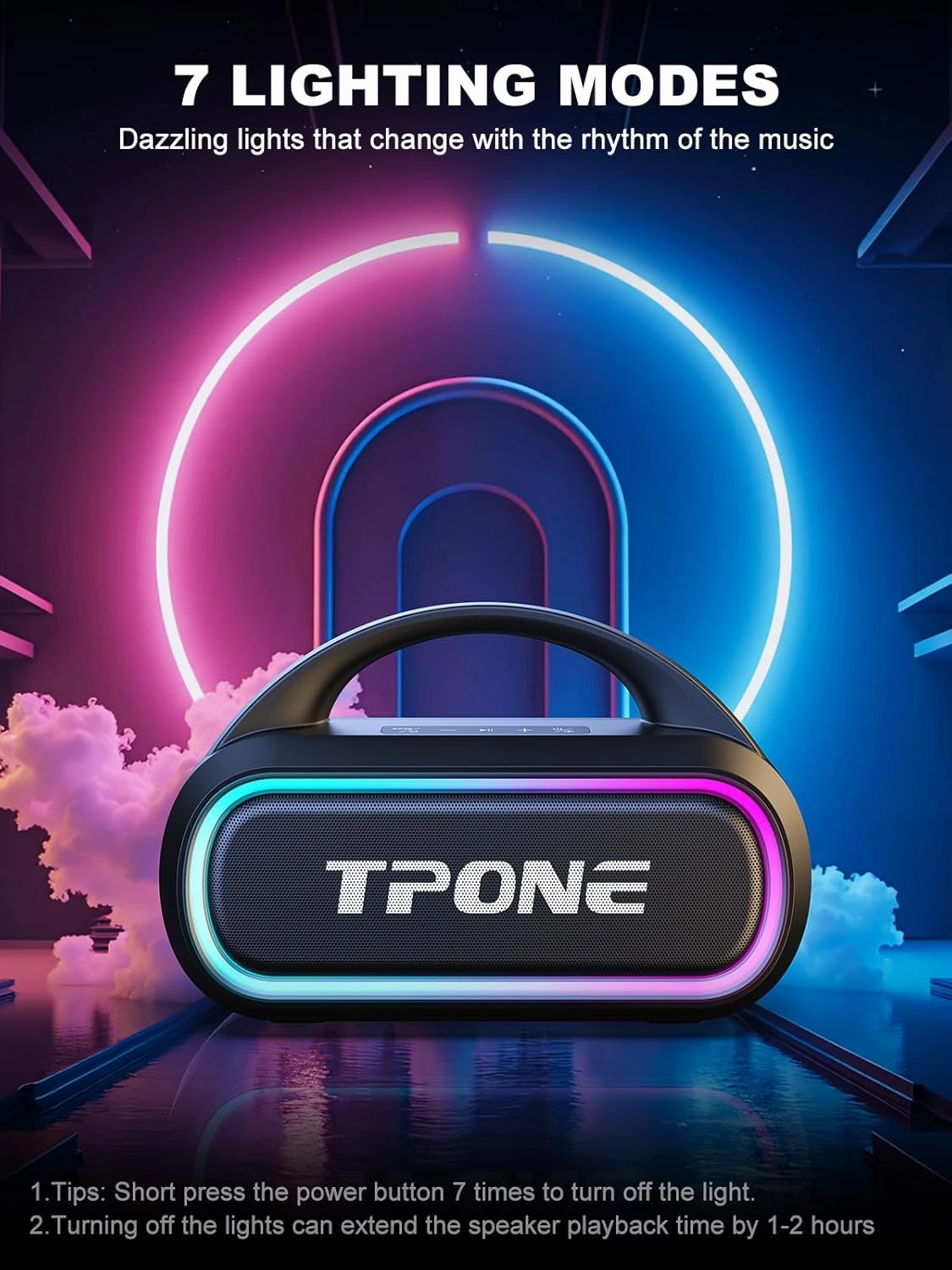 Portable Bluetooth Speaker, 30W Peak, 12H Playtime, IPX5 Waterproof with Light, TWS Pairing, Wireless Speaker for Home/Party/Outdoor/Beach, Birthday Gift (Black)