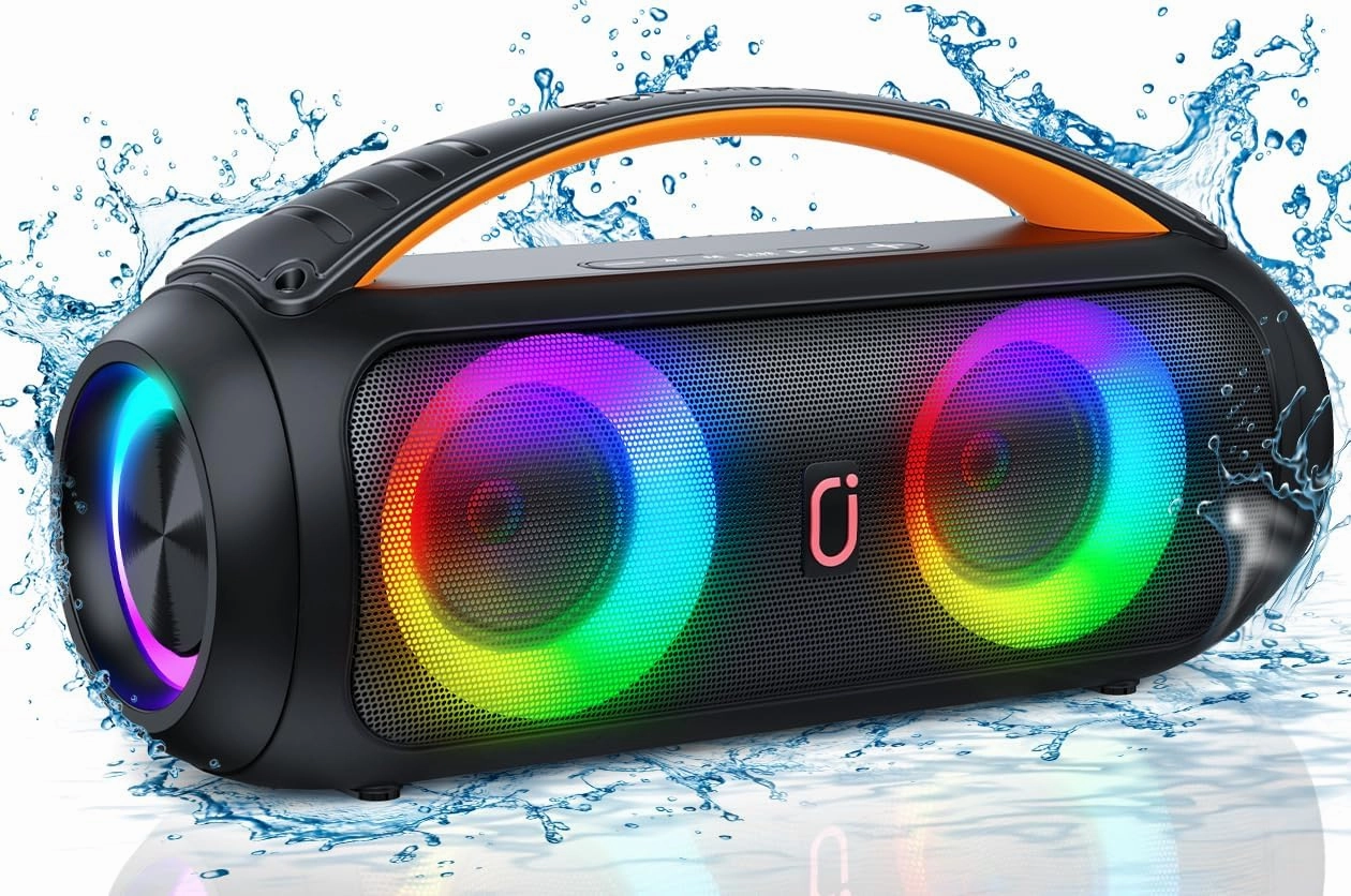 Portable Bluetooth Speaker, Loud Boombox Speaker with Subwoofer, Powerful Deep Bass Stereo Sound, IP65 Waterproof, Wireless Outdoor Speaker for Camping, Beach, Party, Support TWS/USB/TF Card/AUX outdoor speakers,weatherproof speakers,patio audio system,