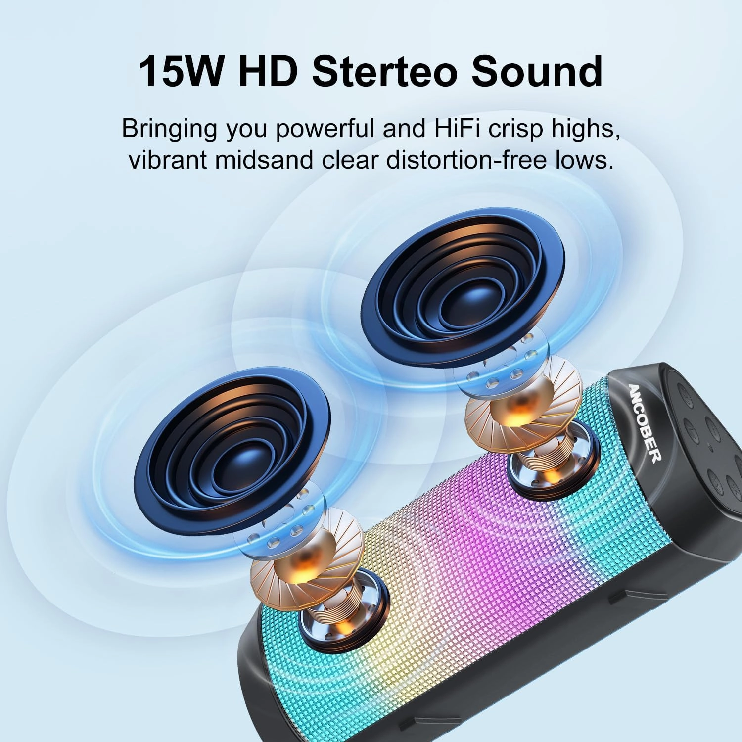 Portable Bluetooth Speaker Wireless with Lights, HD Stereo Sound, IPX4 Waterproof, TWS Pairing, BT5.3 with AUX Input, Small Speaker for Outdoor Home Camping Party, Ideal Electronics Gifts for Him, Her
