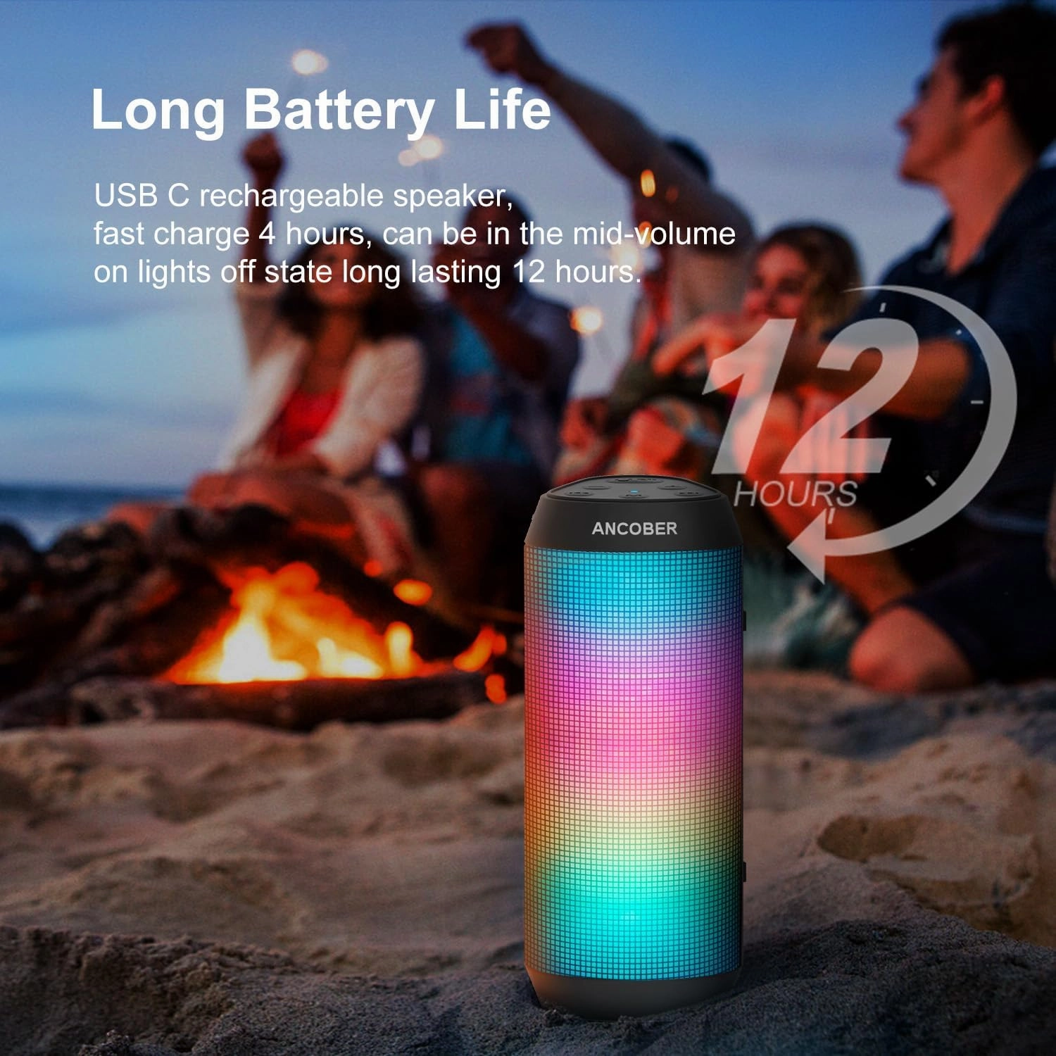 Portable Bluetooth Speaker Wireless with Lights, HD Stereo Sound, IPX4 Waterproof, TWS Pairing, BT5.3 with AUX Input, Small Speaker for Outdoor Home Camping Party, Ideal Electronics Gifts for Him, Her