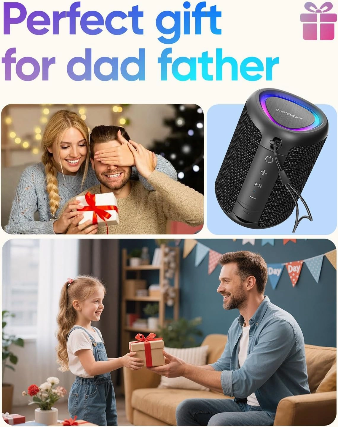 Portable Bluetooth Speaker with Lights, Powerful Crystal Clear Sound, IPX5 Waterproof, All Day Playtime, AUX&TF-Card Input, Bluetooth 5.3, TWS Paring, Small Wireless Speaker for Outdoor, Gift Ideas