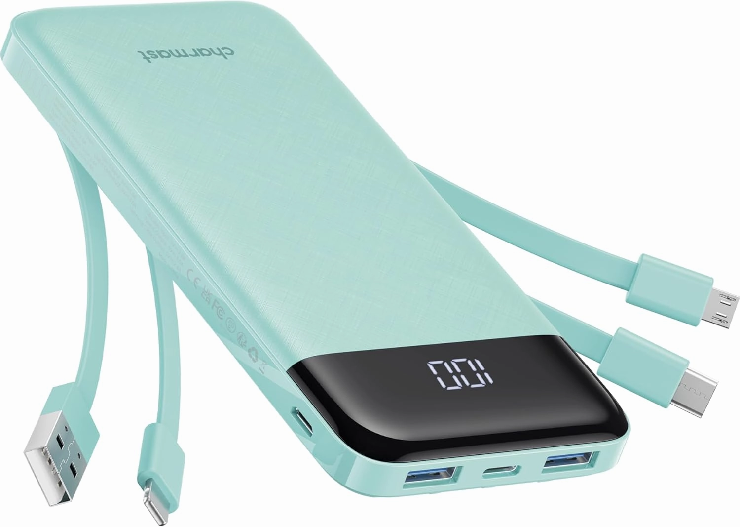 Portable Charger with Built in Cables, Portable Charger with Cords Wires Slim 10000mAh Travel Battery Pack 6 Outputs 3 Inputs 3A Fast Charging Power Bank for Samsung Google Pixel LG Moto iPhone iPad power cord,hi-fi power cable,AC power lead,