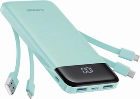 Portable Charger with Built in Cables, Portable Charger with Cords Wires Slim 10000mAh Travel Battery Pack 6 Outputs 3 Inputs 3A Fast Charging Power Bank for Samsung Google Pixel LG Moto iPhone iPad power cord,hi-fi power cable,AC power lead,