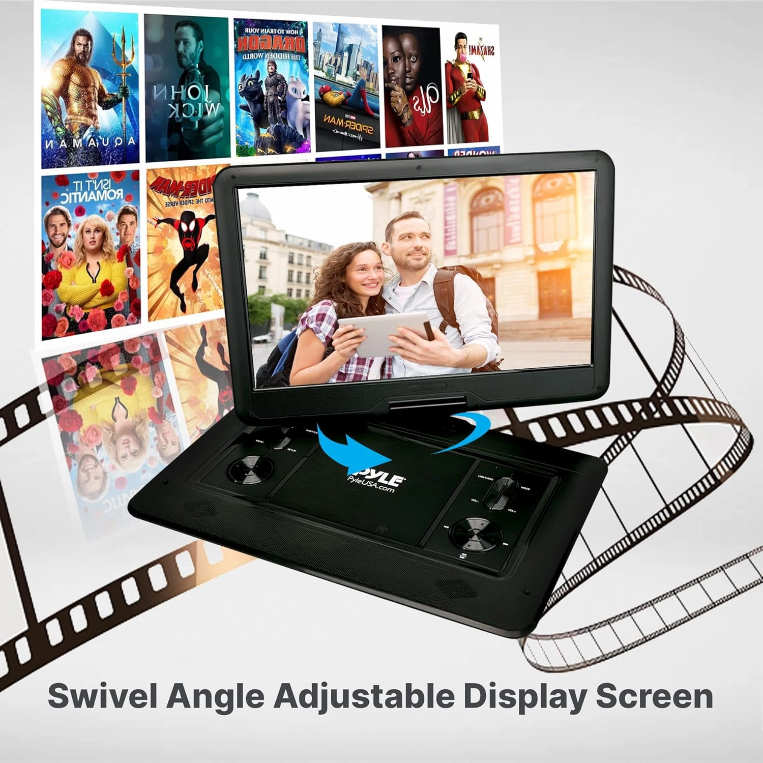 Portable DVD Player with Screen 17.9"- Disk Entertainment System w/Hi-Res HD Swivel Screen, Rechargeable Battery, USB/SD Support - Includes Earphone, Cigarette Lighter Car Charger, Remote Control