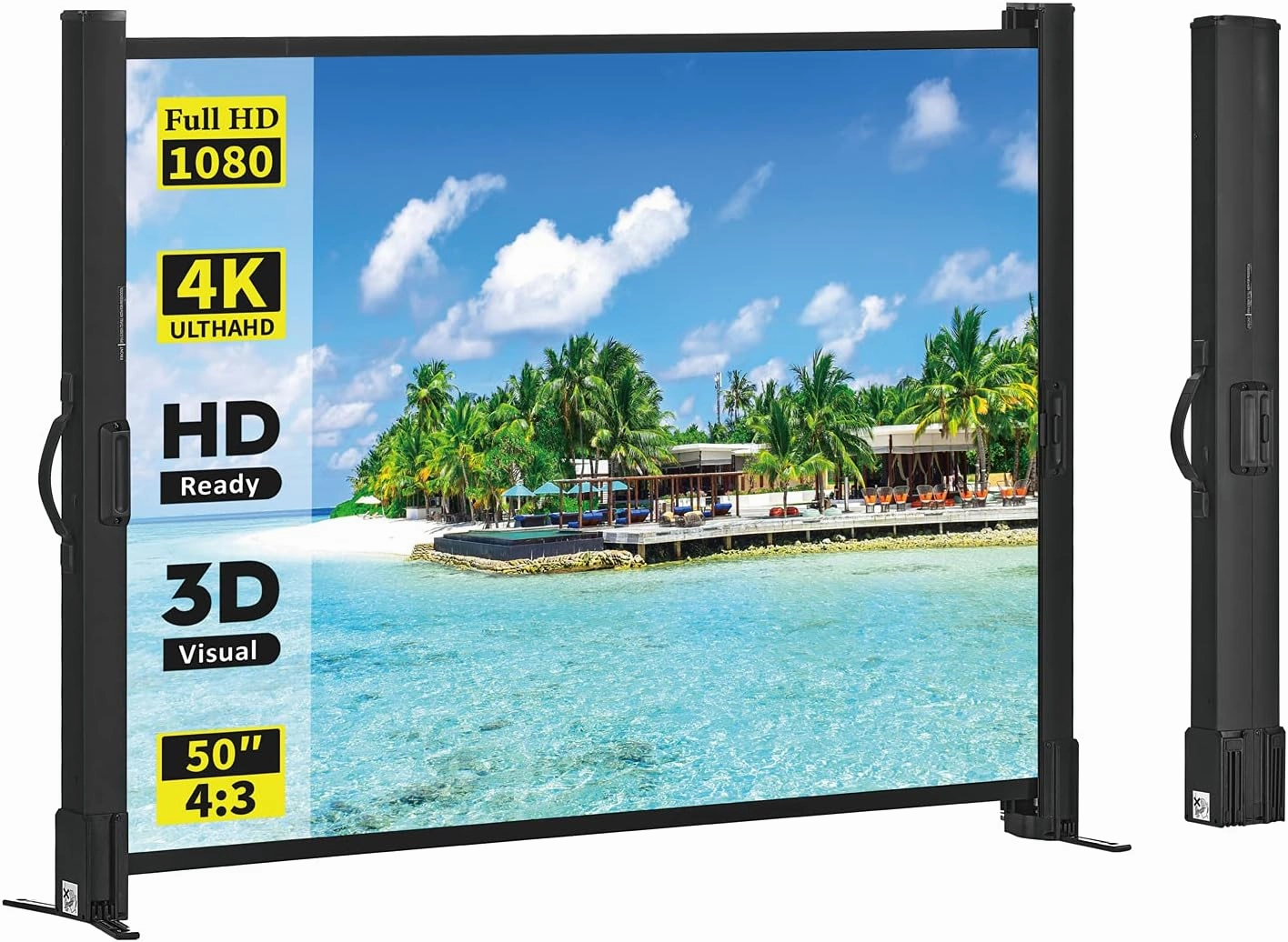 Portable Projector Screen with Stand, 50 Inch 4:3, Outdoor Projector Screen, Lightweight and Retractable, 1.2 High Gain Wrinkle-Free Video Projection Screens, for Home Cinema, Meeting Presentation. home cinema system,5.1 home theater,surround sound package
