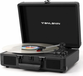 Portable Record Player with Bluetooth, 3-Speed Belt-Drive Turntable Vinyl Player, Suitcase Record Players with Built-in Stereo Speakers, Bass/Treble Control, RCA/AUX/Headphone Jack, Black belt-drive turntable,vinyl record player,audiophile turntable,