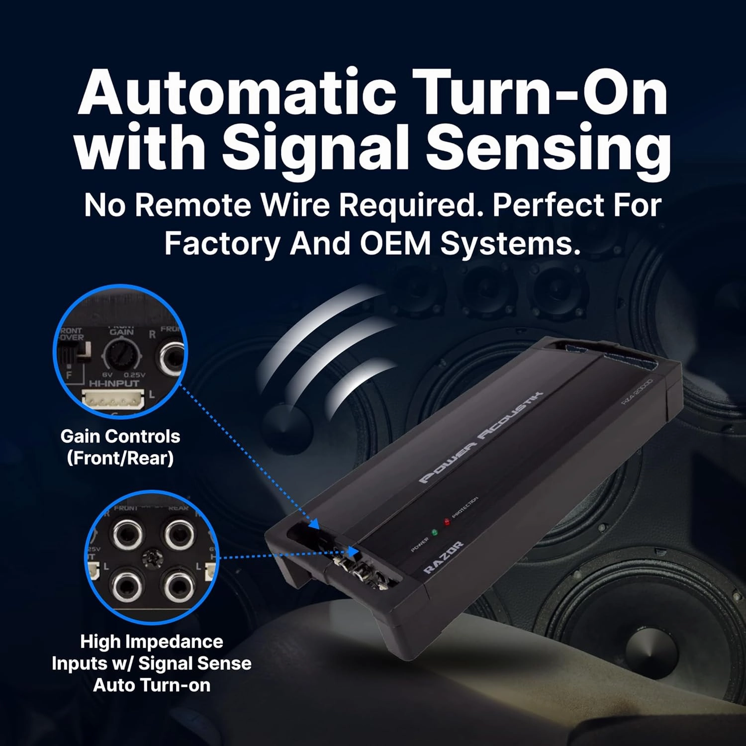 Power Acoustik RZ4-2000D 2000W Class D 4 Channel Amplifier , Black , 13.60in. x 6.30in. x 3.50in.