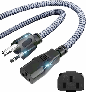 Power Cord-3 Prong Power Cable 10A 250V AC Power Cable 6.6FT/2m Nylon Braided Replacement 3 Pin Power Cord for Computer, Monitor, Printer,TV, PC,Projector,Power Supply Cable power cord,hi-fi power cable,AC power lead,