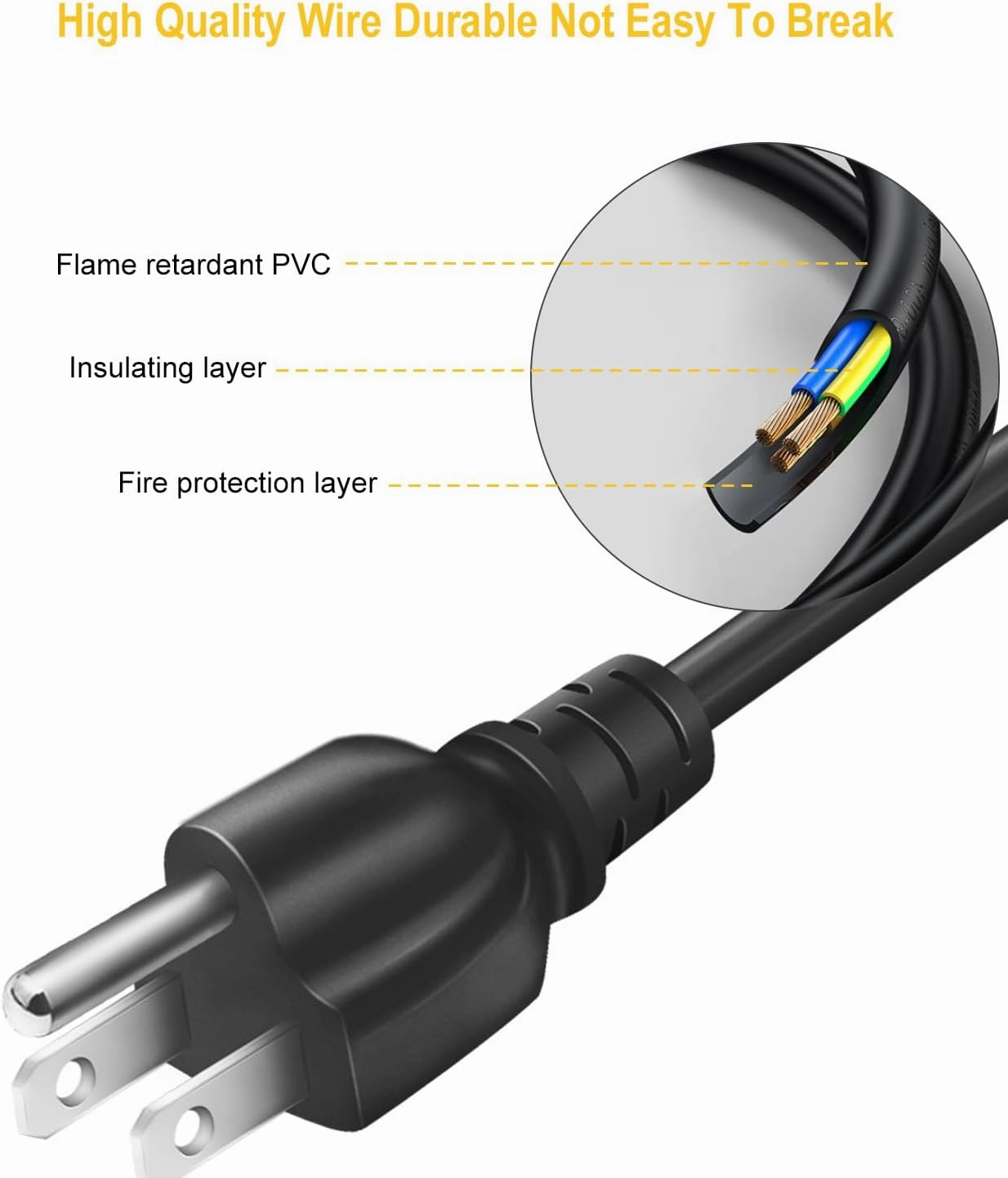 Power Cord Cable for Amplifier Musical Peavey Vox Guitar Amp PC AC Amplifiers, 18 AWG Universal AC 3-Prong Cable (6FT)