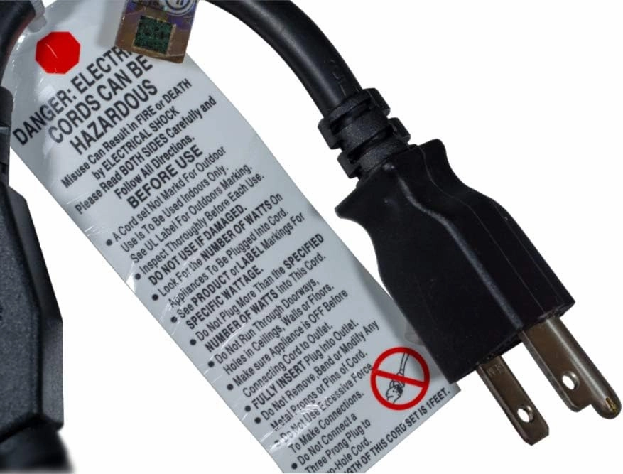 Power Cord Extension and Splitter, NEMA 5-15P to NEMA 5-15R x 2, 16 AWG, 13A, 125V (ZWACPQAG-14) Black
