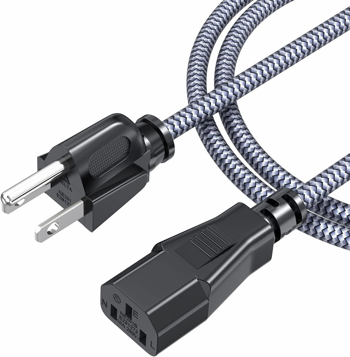 Power Cord, Goalfish 3 Prong AC Power Cable 6.6FT(2m) Nylon Braided Replacement 3 Pin Power Cord UL Certified for Computer, TV, Monitor, Printer, PC, Projector, Power Supply Cable