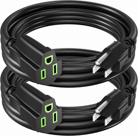 Power Extension Cord 5FT (2 Pack), 3-Prong Grounded Electrical Extension Cable Outlet Saver, Single Outlet Power Wires, Outdoor and Indoor, Heavy-Duty, Waterproof, Flexible, 16AWG, SJTW, 13A 125V power cord,hi-fi power cable,AC power lead,