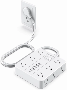 Power Strip Flat Plug with 12 Outlets 6 USB(2 USB C),SMNICE Surge Protector Charging Station with Overload Protection,5ft Extension Cord Widely Spaced Multiple Outlets for Home Office Dorm Essentials power cord,hi-fi power cable,AC power lead,