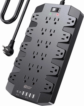 Power Strip, SUPERDANNY Surge Protector with 22 AC Outlets, 2 USB-C and 4 USB Ports, 1875W/15A, 2100J, 6.5Ft Extension Cord Surge Protector Power Strip with Wall Mount Holes for Home, Office, Dorm power cord,hi-fi power cable,AC power lead,