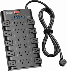 Power Strip, SUPERDANNY Surge Protector with 22 AC Outlets and 6 USB Charging Ports, 1875W/15A, 2100 Joules, 6.5Ft Flat Plug Heavy Duty Extension Cord for Home, Office, Dorm, Gaming Room, Black power cord,hi-fi power cable,AC power lead,
