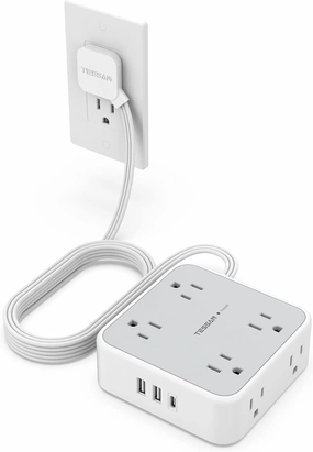 Power Strip Surge Protector 10 Ft Cord, 8 AC Outlets, 3 USB Charger(1 USB C Port), TESSAN Ultra Thin Extension Cord, Flat Plug, 900 Joules Protection, Desk Charging Station for Home, Office power cord,hi-fi power cable,AC power lead,