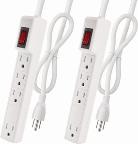 Power Strip Surge Protector 2-Pack - 4 Outlets & 2 Ft Extension Cord, 1875W/15A 90 Joules, Overload & Surge Protection, Wall Mount for Home Office, ETL Listed White power cord,hi-fi power cable,AC power lead,