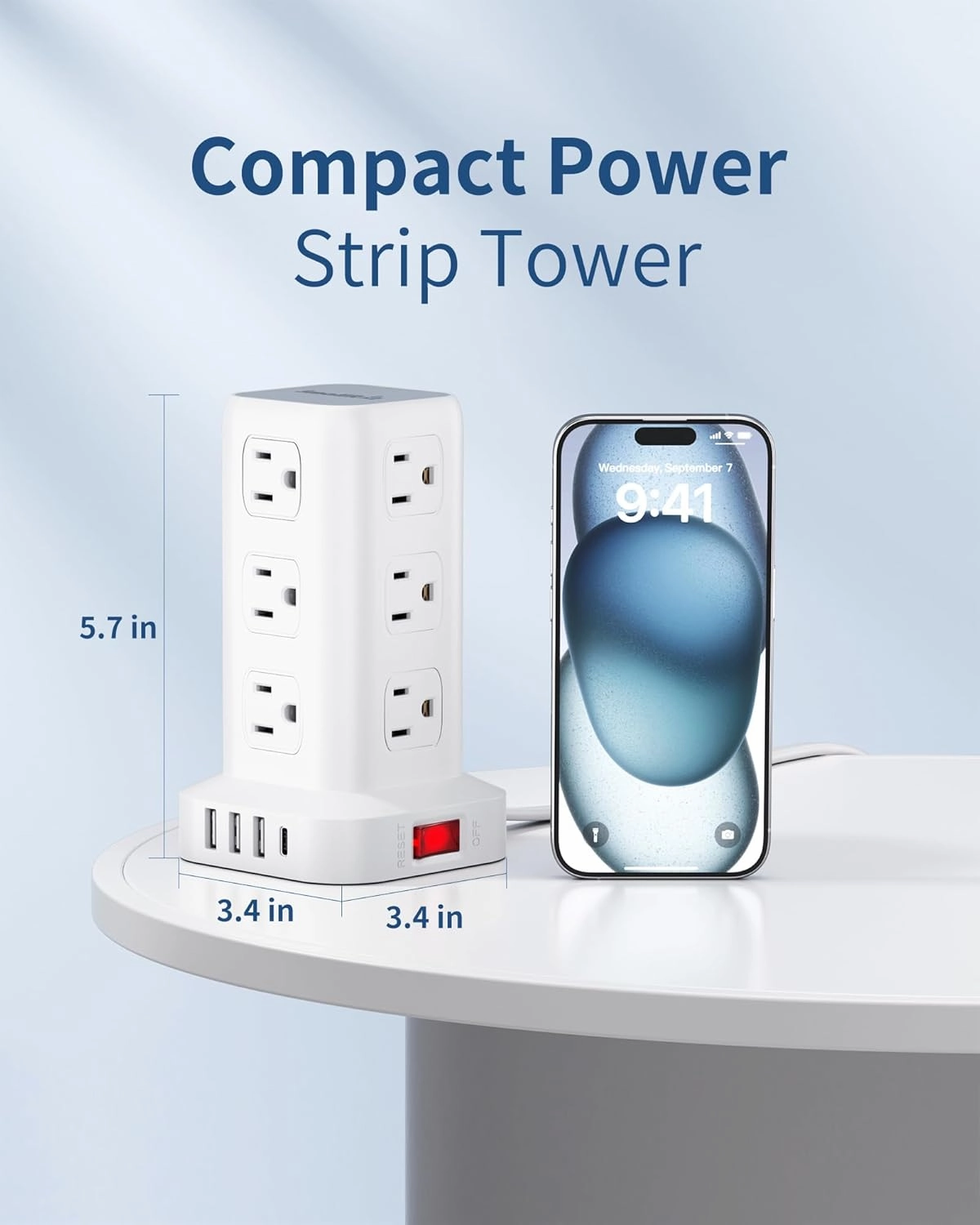 Power Strip Surge Protector, 6.5FT Ultra Thin Flat Plug Extension Cord with 12 AC Multiple Outlets 4 USB (1 USB C), Power Strip Tower Desktop Charging Station for Sofas, Beds, Home Office