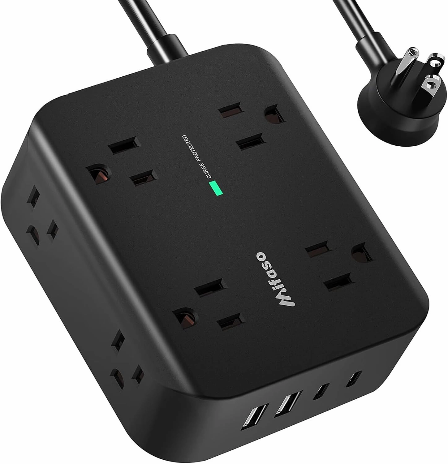 Power Strip Surge Protector - Flat Plug, Wall Mount, 8 Wide Outlets with 4 USB Ports (2 USB C), 5FT Heavy Duty Extension Cord with Multiple Outlets, Charging Station Overload Protection for Home Dorm power cord,hi-fi power cable,AC power lead,