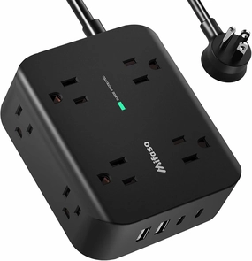 Power Strip Surge Protector - Flat Plug, Wall Mount, 8 Wide Outlets with 4 USB Ports (2 USB C), 5FT Heavy Duty Extension Cord with Multiple Outlets, Charging Station Overload Protection for Home Dorm power cord,hi-fi power cable,AC power lead,