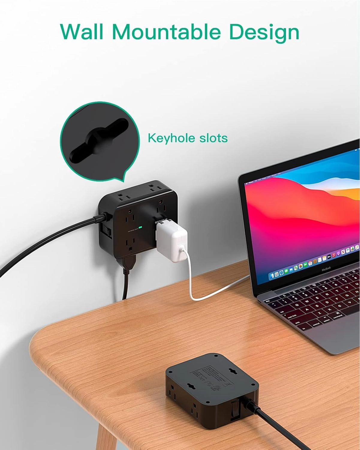 Power Strip Surge Protector - Flat Plug, Wall Mount, 8 Wide Outlets with 4 USB Ports (2 USB C), 5FT Heavy Duty Extension Cord with Multiple Outlets, Charging Station Overload Protection for Home Dorm