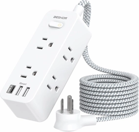 Power Strip Surge Protector, BESHON 5Ft Extension Cord, 6 Outlets with 3 USB Ports(1 USB C Outlet), 3-Side Outlet Extender, Wall Mount, Compact for Travel, Home, School, College Dorm Room and Office power cord,hi-fi power cable,AC power lead,