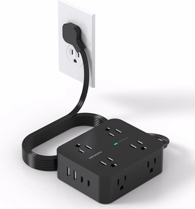 Power Strip Surge Protector, HANYCONY 5Ft Ultra Thin Flat Extension Cord with Multiple Outlets, 8 Widely Outlet Extender 4 USB Ports(2 USB C), 1080J Wall Mount for College Dorm Room Essentials Black power cord,hi-fi power cable,AC power lead,