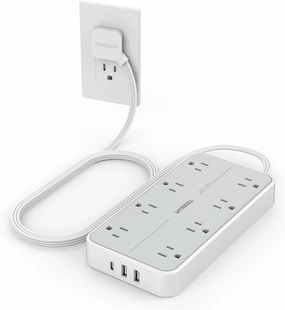 Power Strip Surge Protector, TESSAN Flat Plug Extension Cord with 8 Outlets 3 USB Charger(1 USB C), 1080 Joules Protection, Wall Mountable Charging Station for Home Office School Dorm Room Essentials power cord,hi-fi power cable,AC power lead,