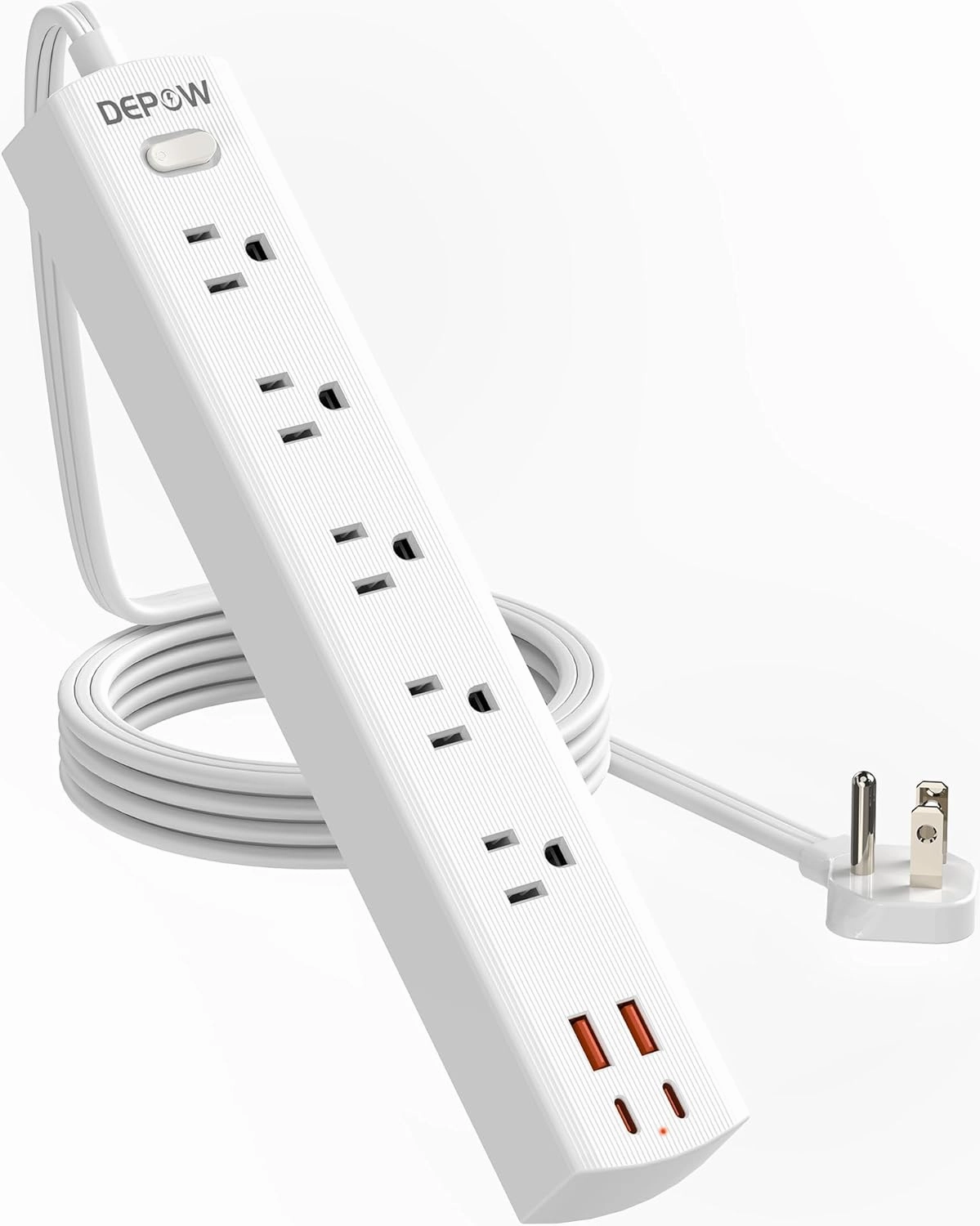 Power Strip Surge Protector with 5 AC Outlets(1875W/15A) 4 USB Ports (2 USB C), 5 Ft Ultra Thin Extension Cord, Low Profile Flat Plug, 1700 Joules, Wall Mount for Home Office, White power cord,hi-fi power cable,AC power lead,