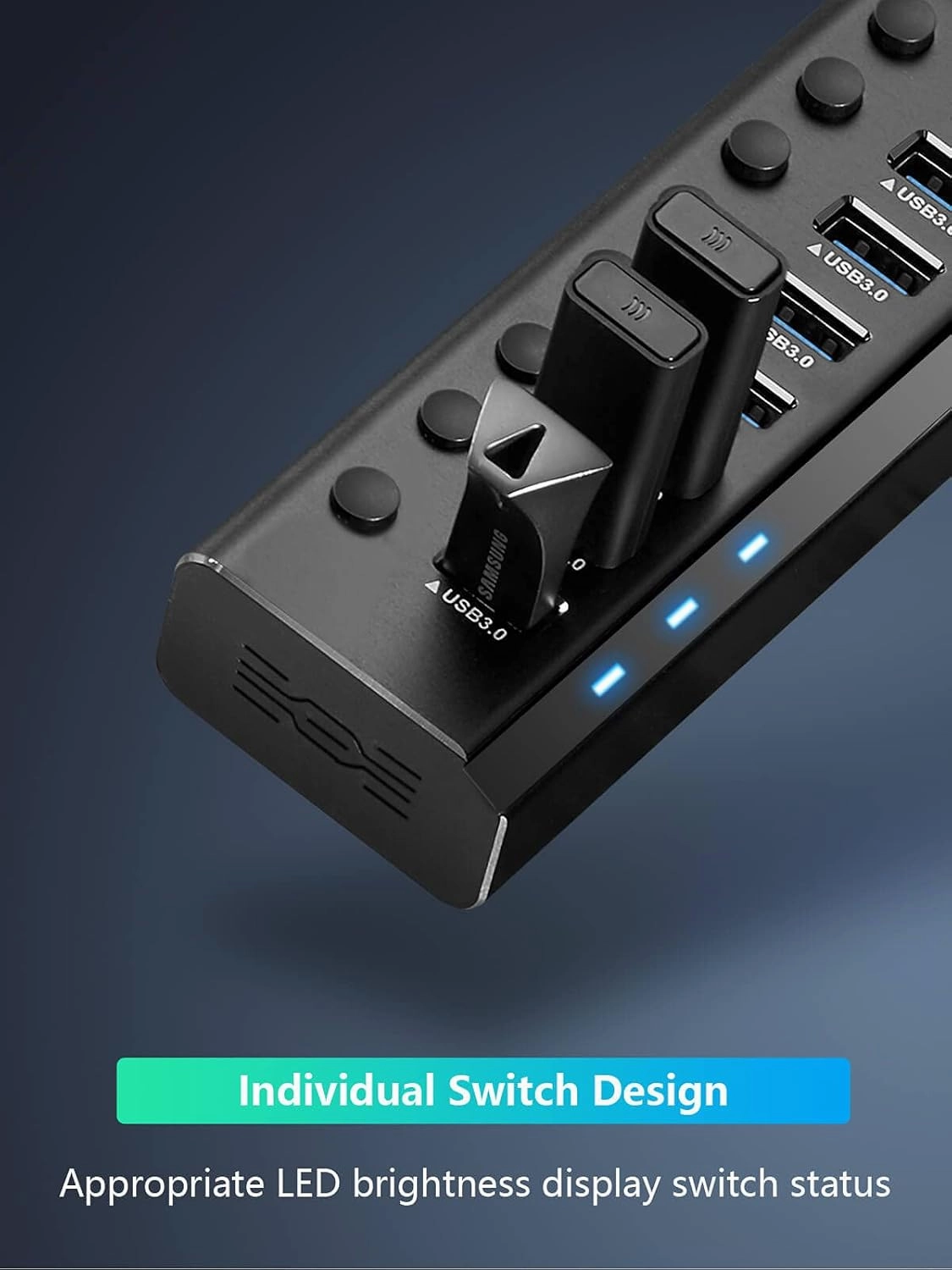 Powered USB Hub Rosonway 16 Ports 96W USB 3.0 Data Hub Aluminum USB Hub 3.0 Splitter with 12V/8A Power Adapter and Individual On/Off Switches RSH-A16 (Black)