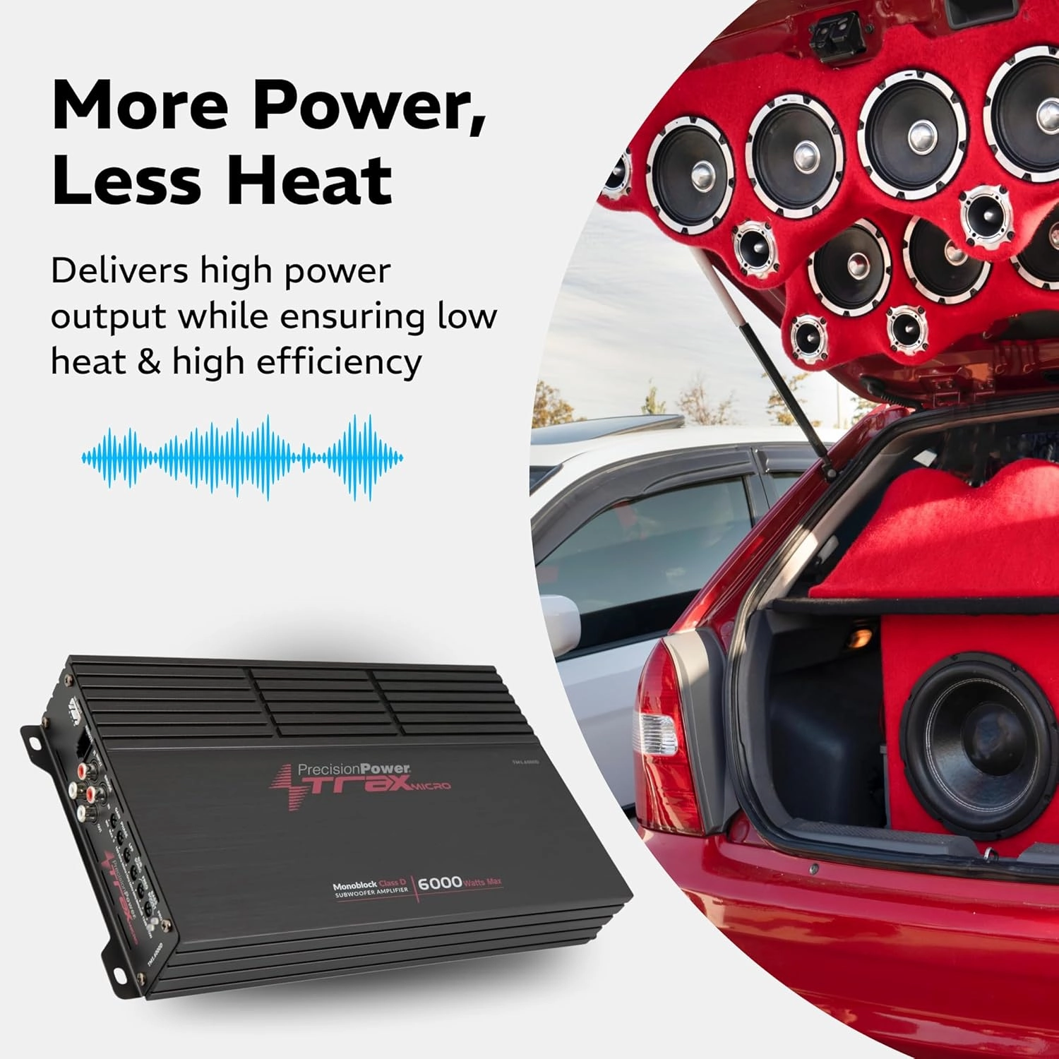 Precision Power Trax Micro Monoblock Class D Car Stereo Amplifier TM1.6000D  6000W Single Channel Digital Subwoofer Amp with Wired Bass Control & High-Level Inputs for Powerful Audio