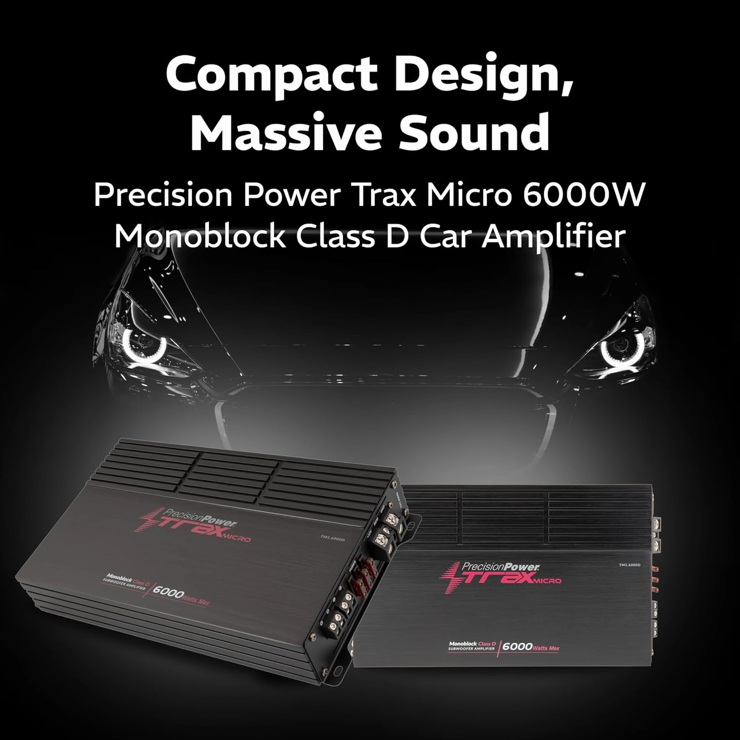 Precision Power Trax Micro Monoblock Class D Car Stereo Amplifier TM1.6000D  6000W Single Channel Digital Subwoofer Amp with Wired Bass Control & High-Level Inputs for Powerful Audio